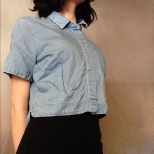 Light blue denim crop top